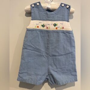 Petit Ami Blue Textured Romper with Embroidery